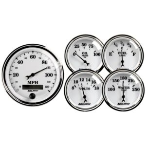 GAUGE KIT; 5 PC.; 3 3/8in./2 1/16in.; ELEC. SPEEDOMETER; OLD TYME WHITE II