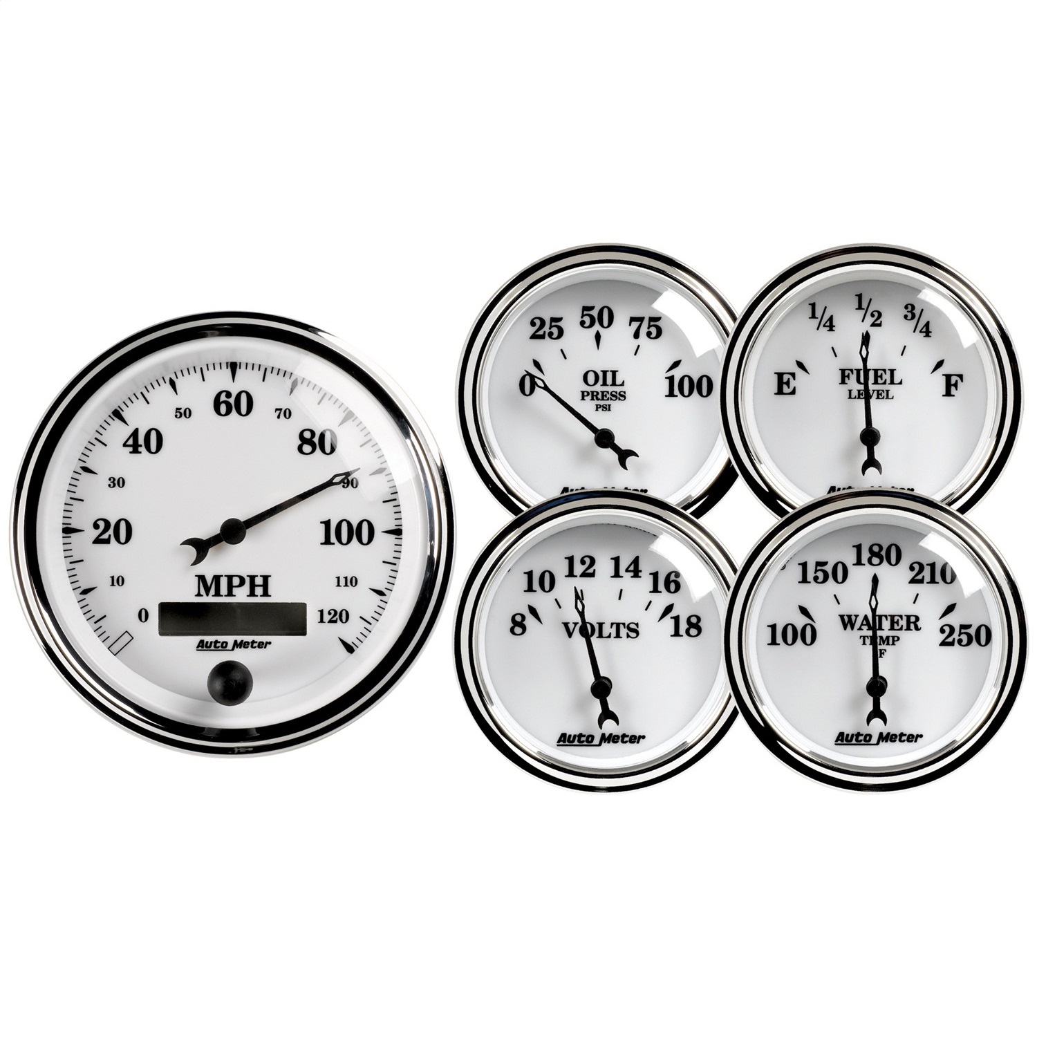 GAUGE KIT; 5 PC.; 3 3/8in./2 1/16in.; ELEC. SPEEDOMETER; OLD TYME WHITE II