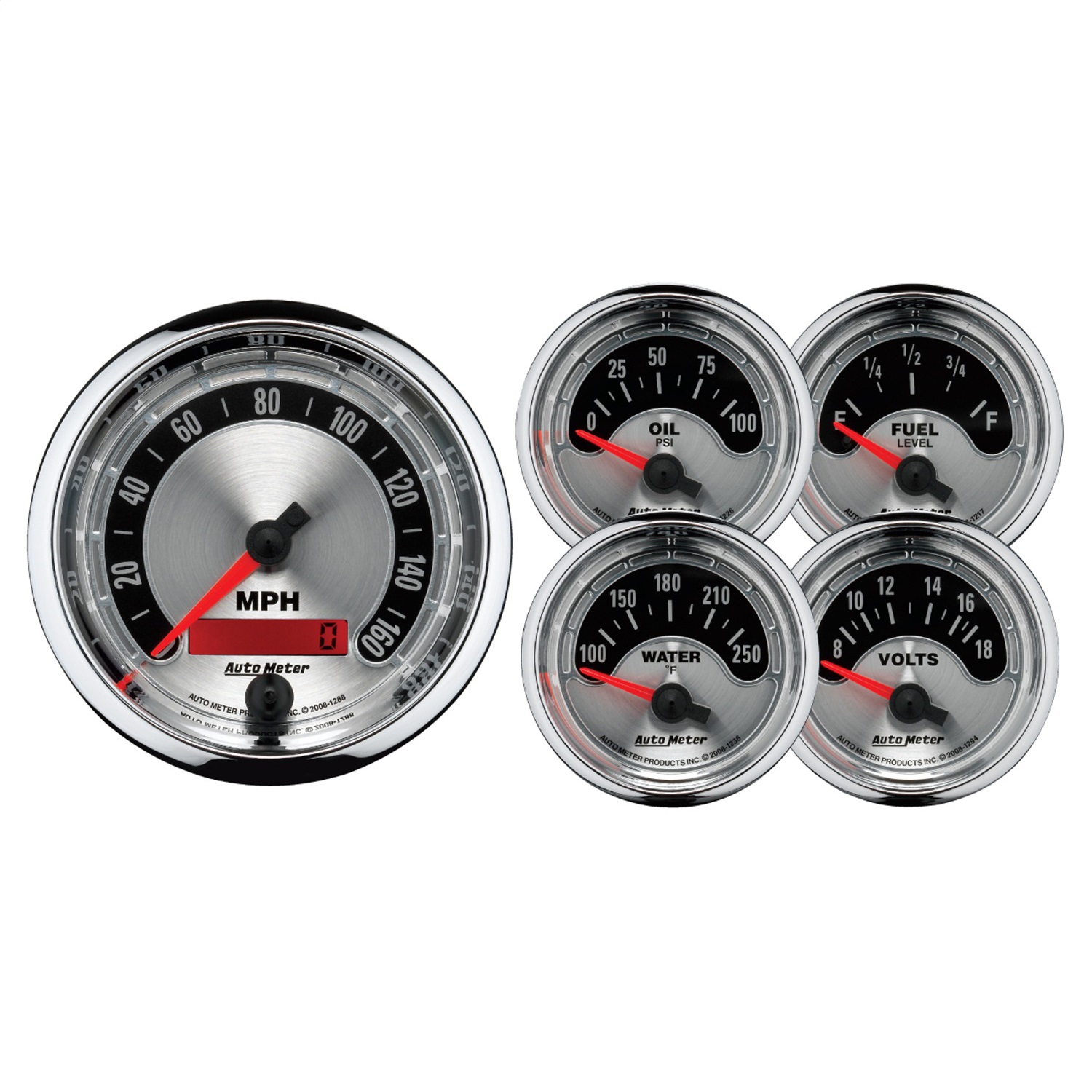 GAUGE KIT; 5 PC.; 3 3/8in./2 1/16in.; ELEC. SPEEDOMETER; AMERICAN MUSCLE