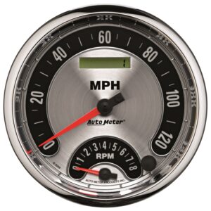 GAUGE; TACH/SPEEDO; 5in.; 160MPH/8K RPM; ELEC. PROGRAM.; AMER. MUSCLE
