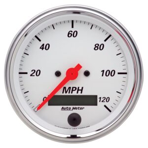 GAUGE; SPEEDOMETER; 3 3/8in.; 120MPH; ELEC. PROG. W/LCD ODO; ARCTIC WHITE