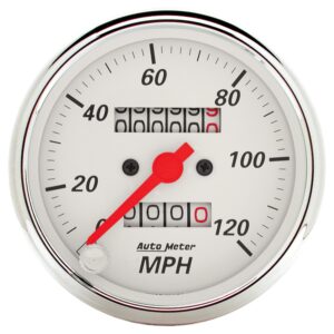 GAUGE; SPEEDOMETER; 3 1/8in.; 120MPH; MECHANICAL; ARCTIC WHITE