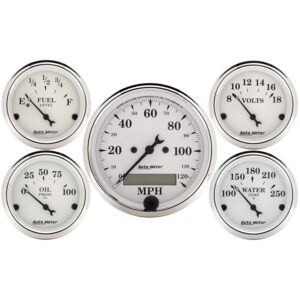 GAUGE KIT; 5 PC.; 3 1/8in./2 1/16in.; ELEC. SPEEDOMETER; OLD TYME WHITE