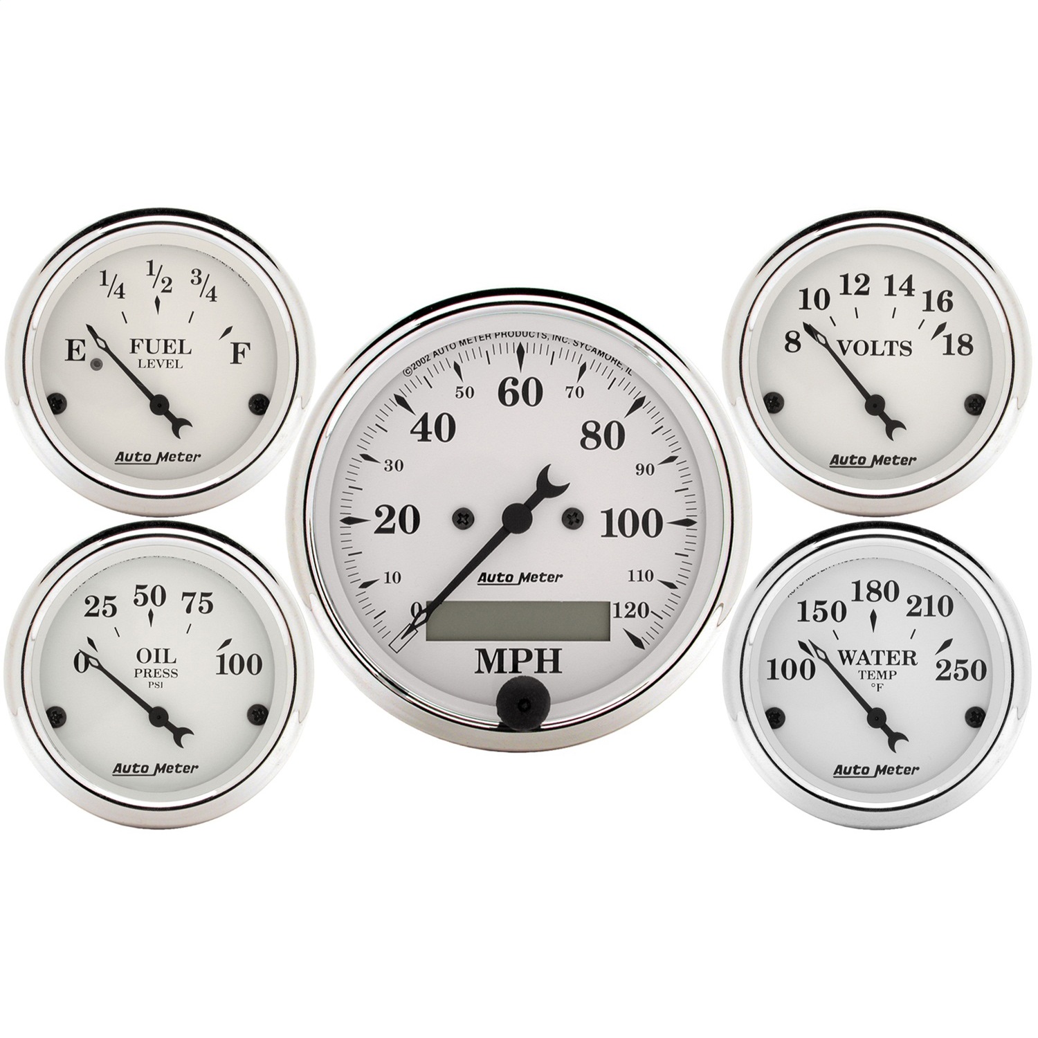 GAUGE KIT; 5 PC.; 3 1/8in./2 1/16in.; ELEC. SPEEDOMETER; OLD TYME WHITE