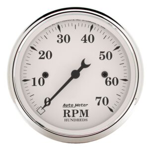 GAUGE; TACHOMETER; 3 1/8in.; 7K RPM; IN-DASH; OLD TYME WHITE