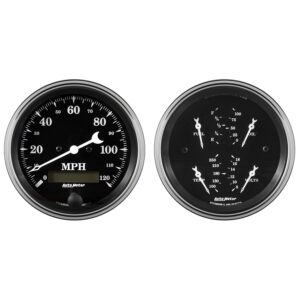 GAUGE KIT; 2 PC.; QUAD/SPEEDOMETER; 3 3/8in.; OLD TYME BLACK