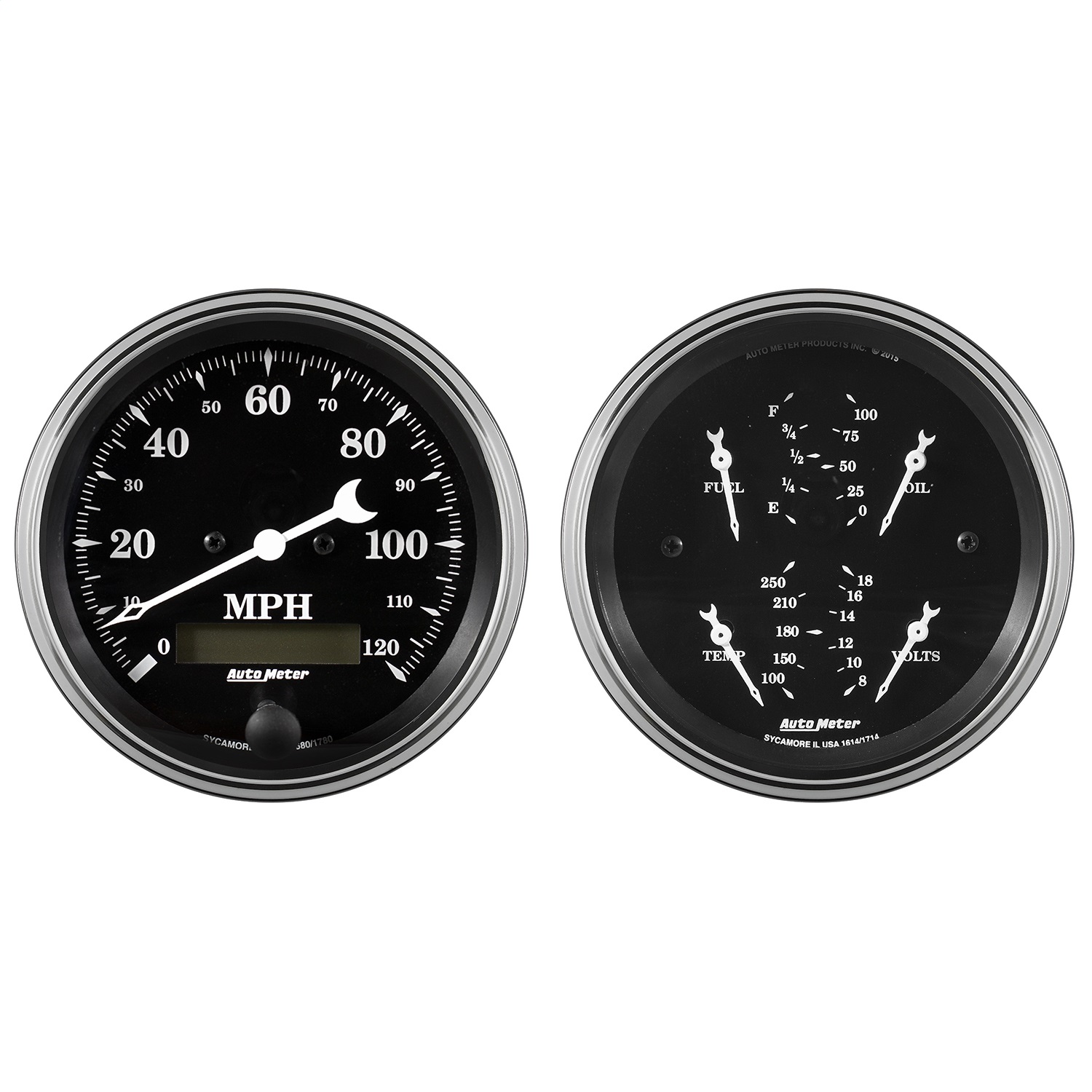 GAUGE KIT; 2 PC.; QUAD/SPEEDOMETER; 3 3/8in.; OLD TYME BLACK