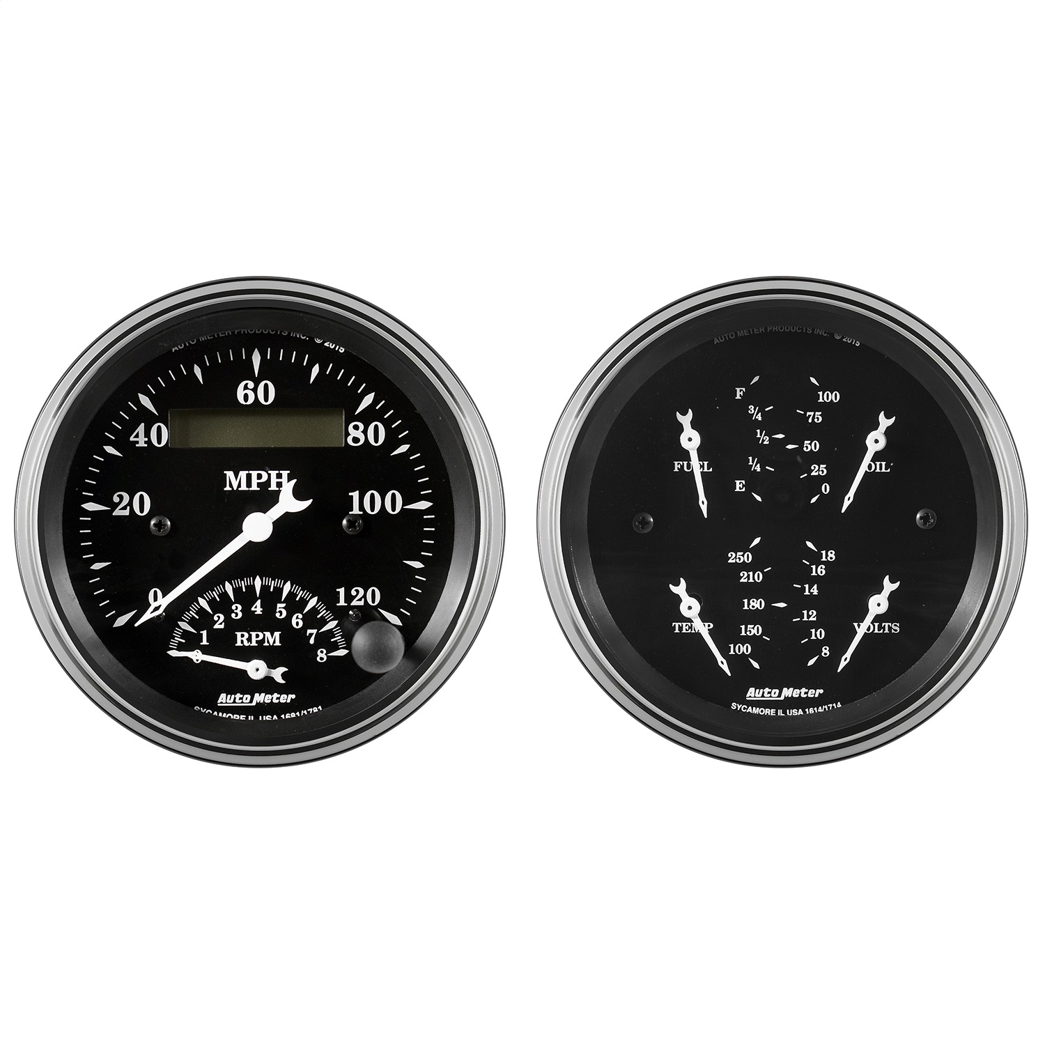 GAUGE KIT; 2 PC.; QUAD/TACH/SPEEDO; 3 3/8in.; OLD TYME BLACK