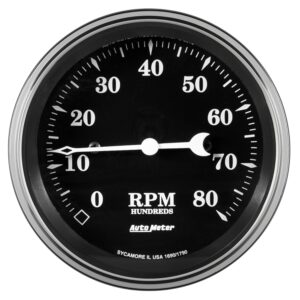 GAUGE; TACHOMETER; 3 3/8in.; 8K RPM; IN-DASH; OLD TYME BLACK