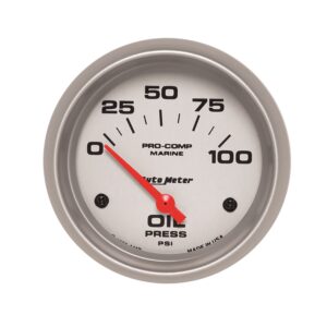 GAUGE; OIL PRESSURE; 2 5/8in.; 100PSI; ELECTRIC; MARINE SILVER