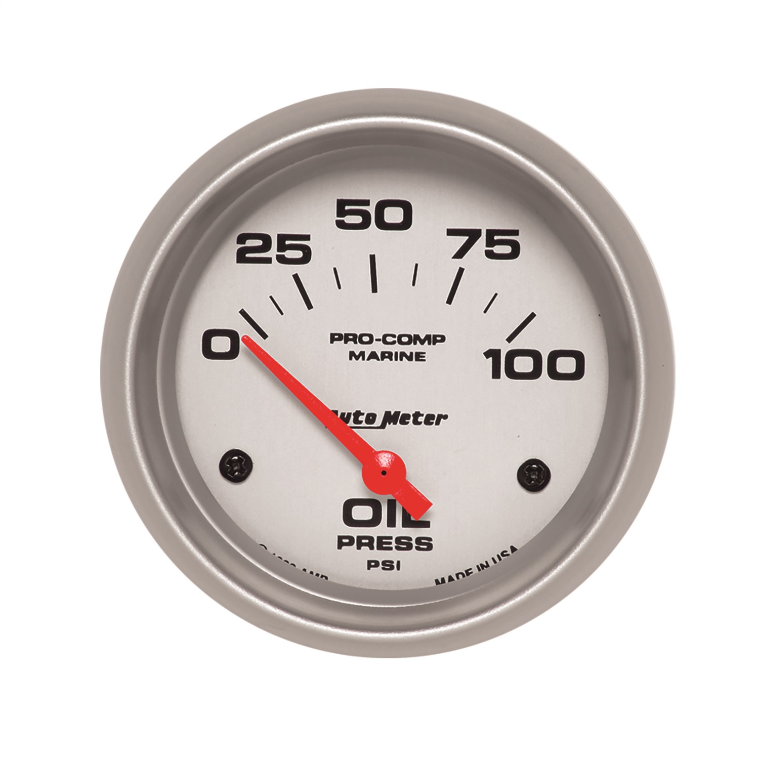 GAUGE; OIL PRESSURE; 2 5/8in.; 100PSI; ELECTRIC; MARINE SILVER