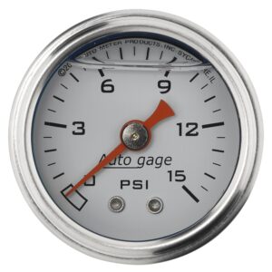 GAUGE; PRESSURE; 1.5in. DIRECT MNT; 15PSI; LIQUID FILLED MECH; WHT; 1/8in. NPTF