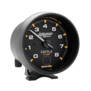 GAUGE; TACH; 3 3/4in.; 8K RPM; PEDESTAL W/SHIFT LIGHT; BLK DIAL BLK CASE; AG