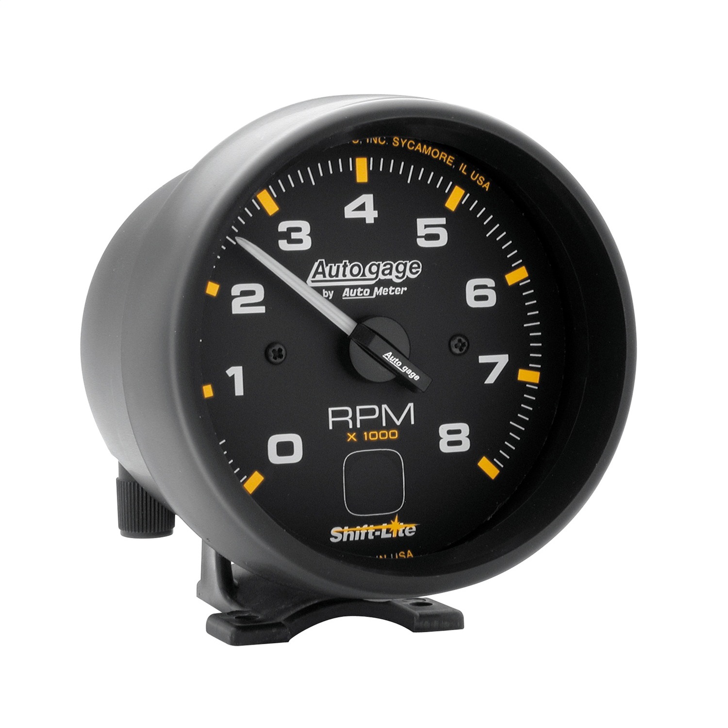 GAUGE; TACH; 3 3/4in.; 8K RPM; PEDESTAL W/SHIFT LIGHT; BLK DIAL BLK CASE; AG