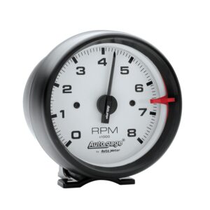 GAUGE; TACH; 3 3/4in.; 8K RPM; PEDESTAL; WHT DIAL BLK CASE; AUTOGAGE
