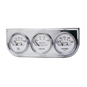 GAUGE CONSOLE; OILP/WTMP/VOLT; 2in.; 100PSI/280 F/16V; WHT DIAL; CHROME BZL; AG