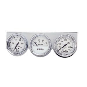 GAUGE CONSOLE; OILP/WTMP/VOLT; 2 5/8in.; 100PSI/280 F/16V; WHT DIAL; CHRME BZL;