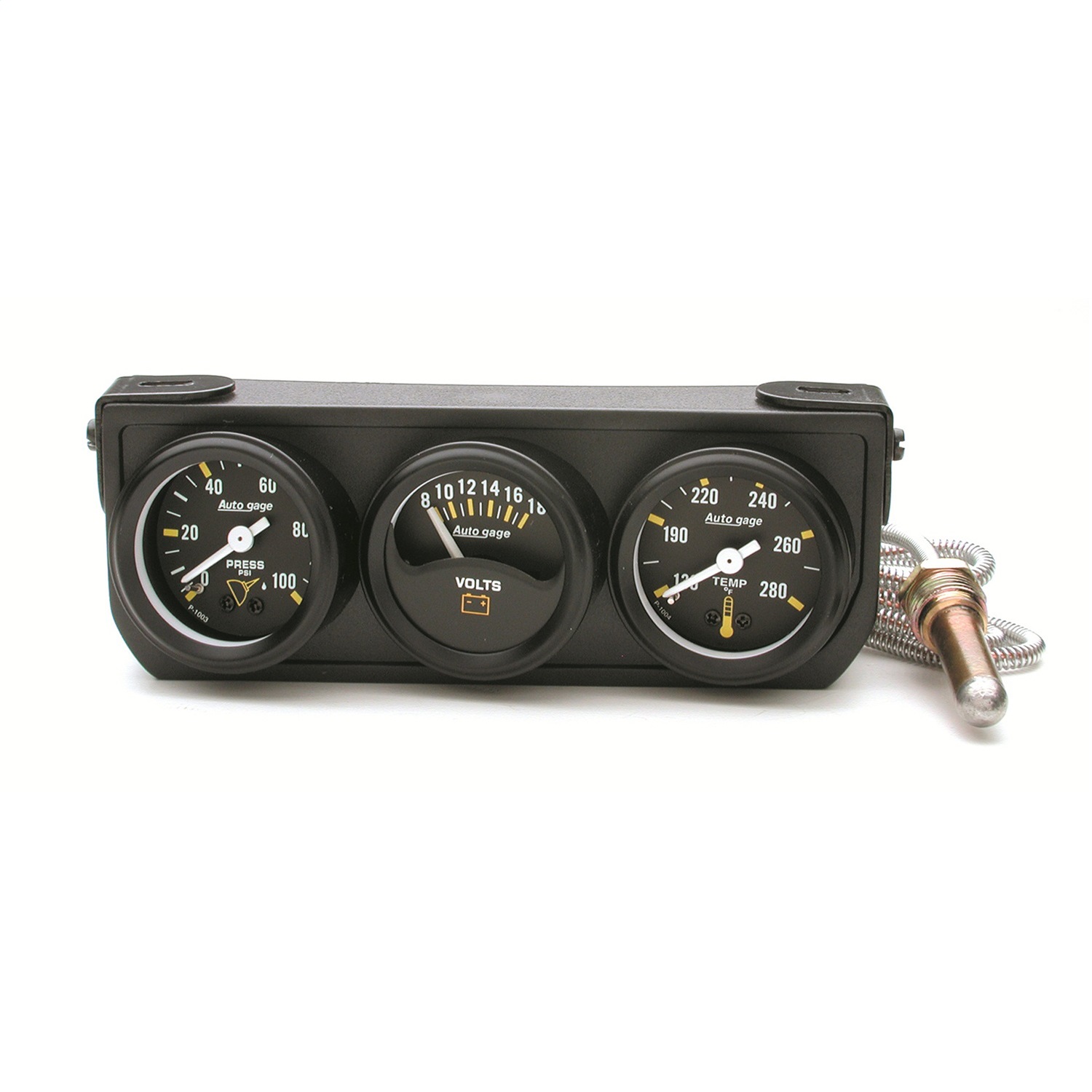 GAUGE CONSOLE; OILP/WTMP/VOLT; 1.5in.; 100PSI/280 F/18V; MECH BK DIAL; BK BZL; A