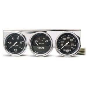 GAUGE CONSOLE; OILP/WTMP/VOLT; 2 5/8in.; 100PSI/280 F/16V; BLK DIAL; CHRME BZL;