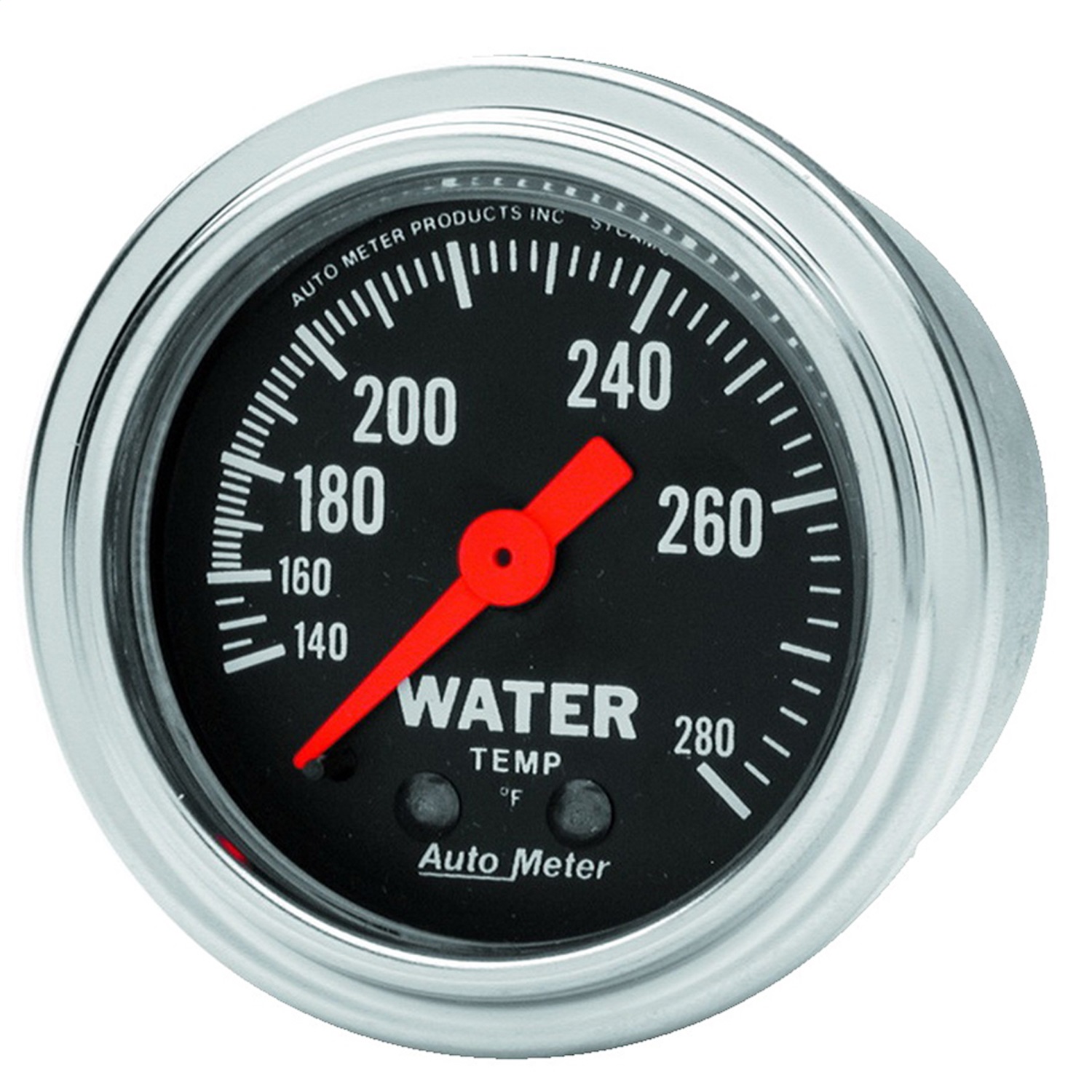 GAUGE; WATER TEMP; 2 1/16in.; 140-280 F; MECHANICAL; TRADITIONAL CHROME