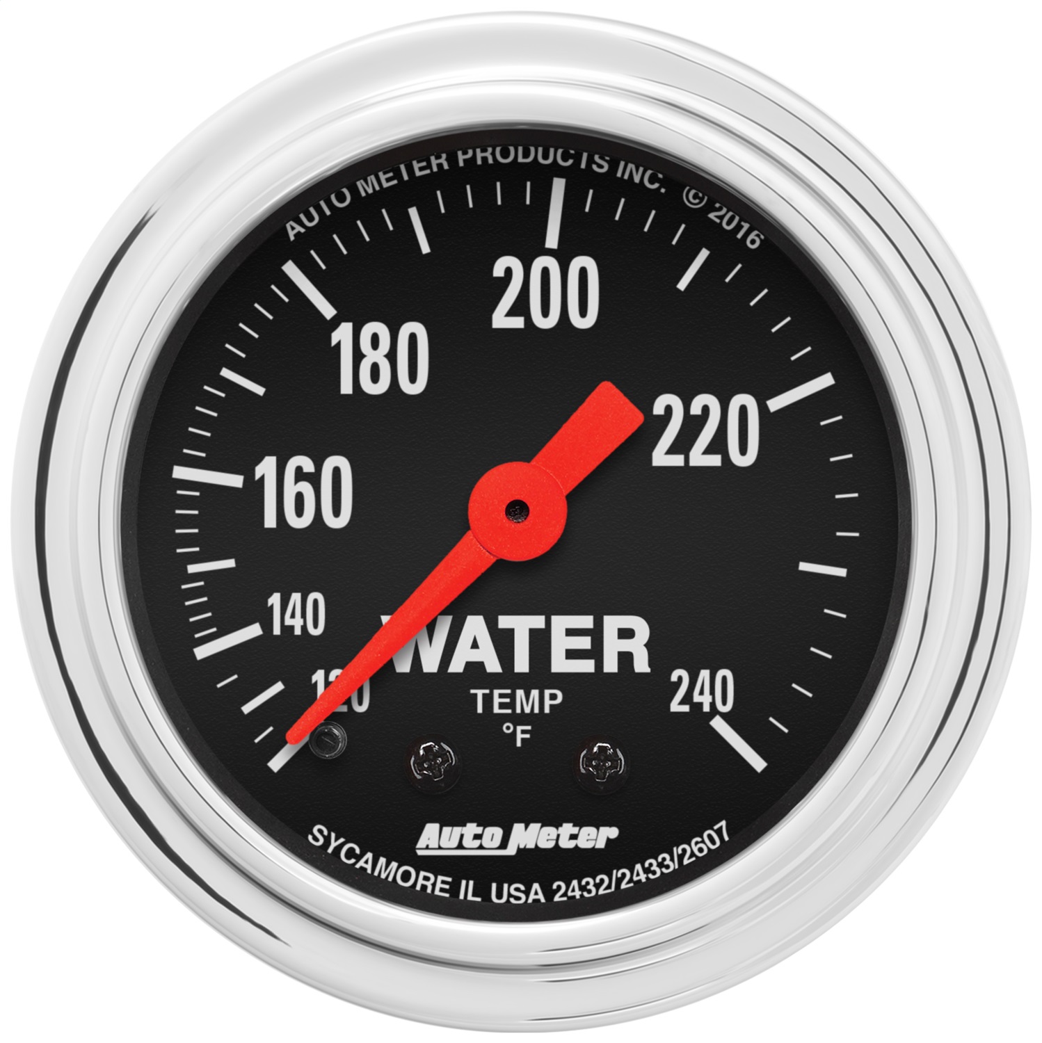 GAUGE; WATER TEMP; 2 1/16in.; 120-240 F; MECHANICAL; 12FT.; TRADITIONAL CHROME