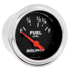 GAUGE; FUEL LEVEL; 2 1/16in.; 73?E TO 10?F; ELEC; TRADITIONAL CHROME