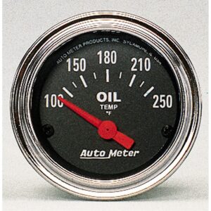 GAUGE; OIL TEMP; 2 1/16in.; 100-250 F; ELECTRIC; TRADITIONAL CHROME