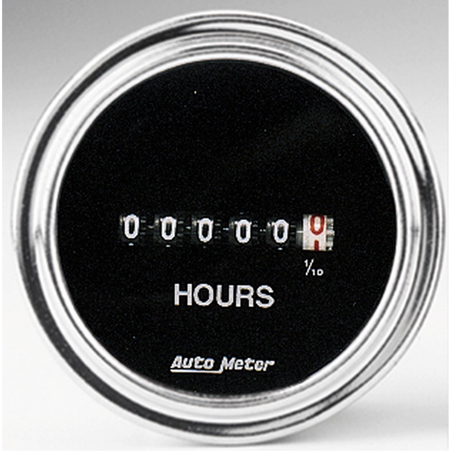 GAUGE; HOURMETER; 2 1/16in.; 100K HOURS; ELECTRIC (8V-32V); TRADITIONAL CHROME