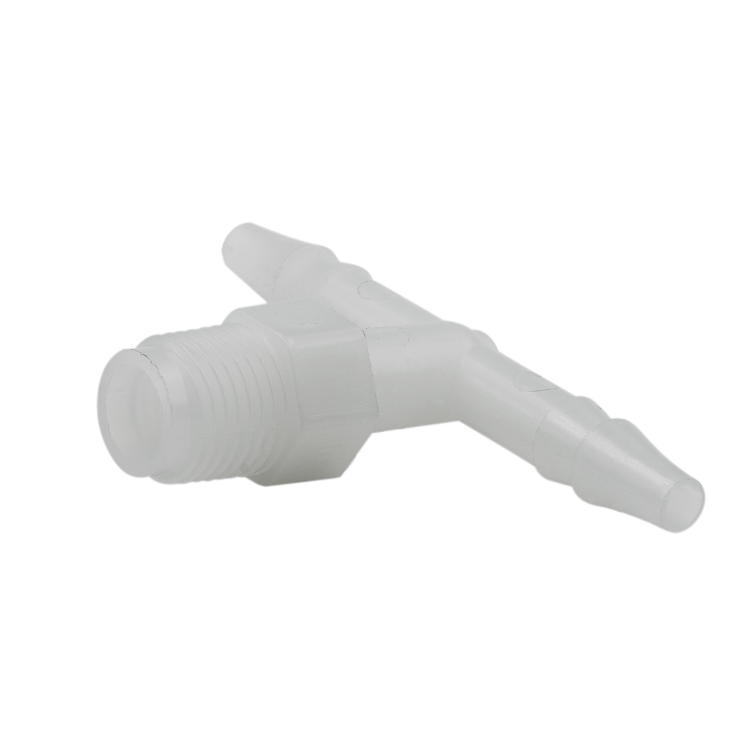 FITTING; TEE; 1/4in. HOSE BARB TO 1/8in. NPT MALE; PLASTIC