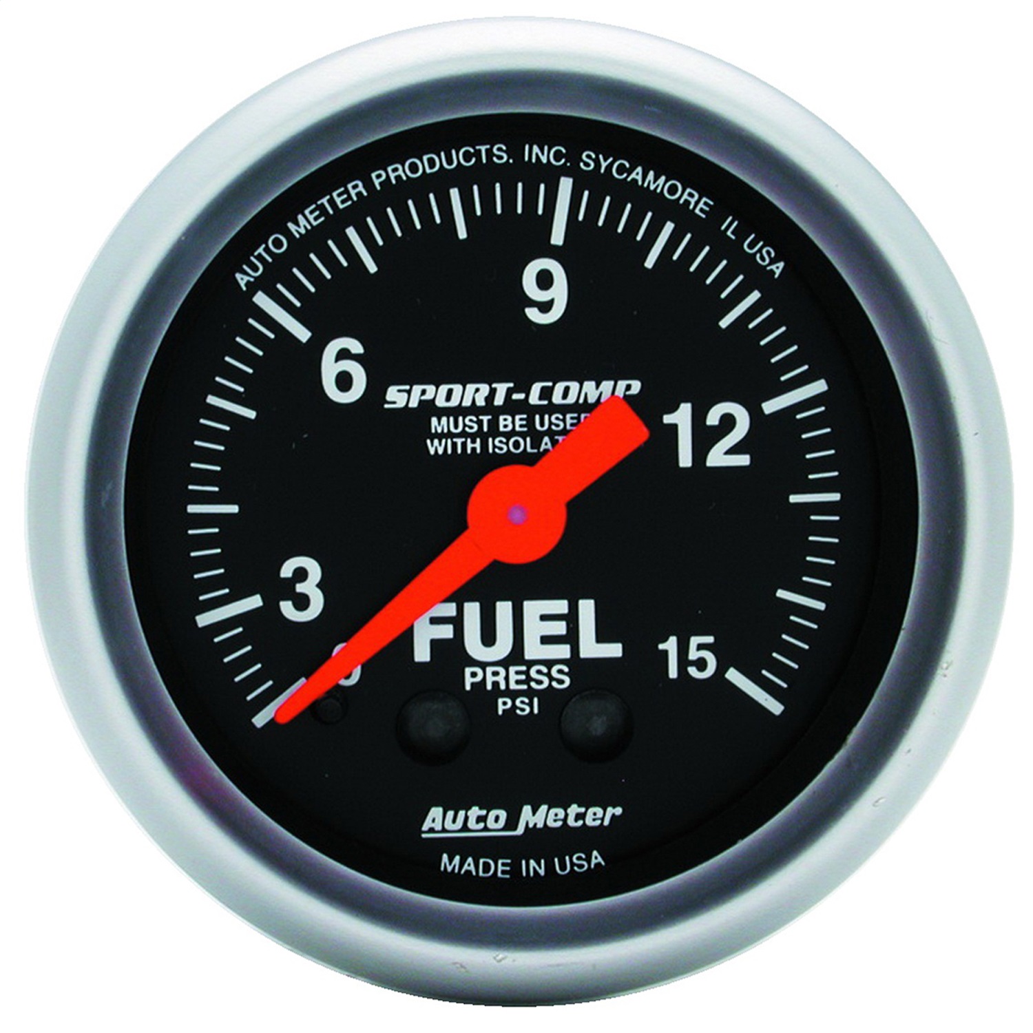 GAUGE; FUEL PRESSURE; 2 1/16in.; 15PSI; MECHANICAL W/ISOLATOR; SPORT-COMP
