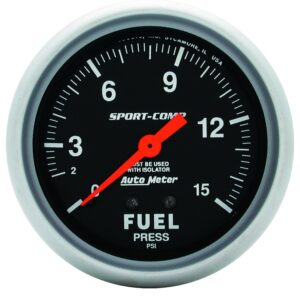GAUGE; FUEL PRESSURE; 2 5/8in.; 15PSI; MECHANICAL W/ISOLATOR; SPORT-COMP