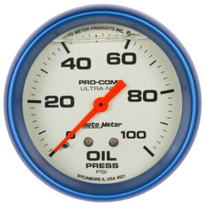GAUGE; OIL PRESS; 2 5/8in.; 100PSI; LIQUID FILLED MECH; GLOW IN DARK; ULTRA-NITE