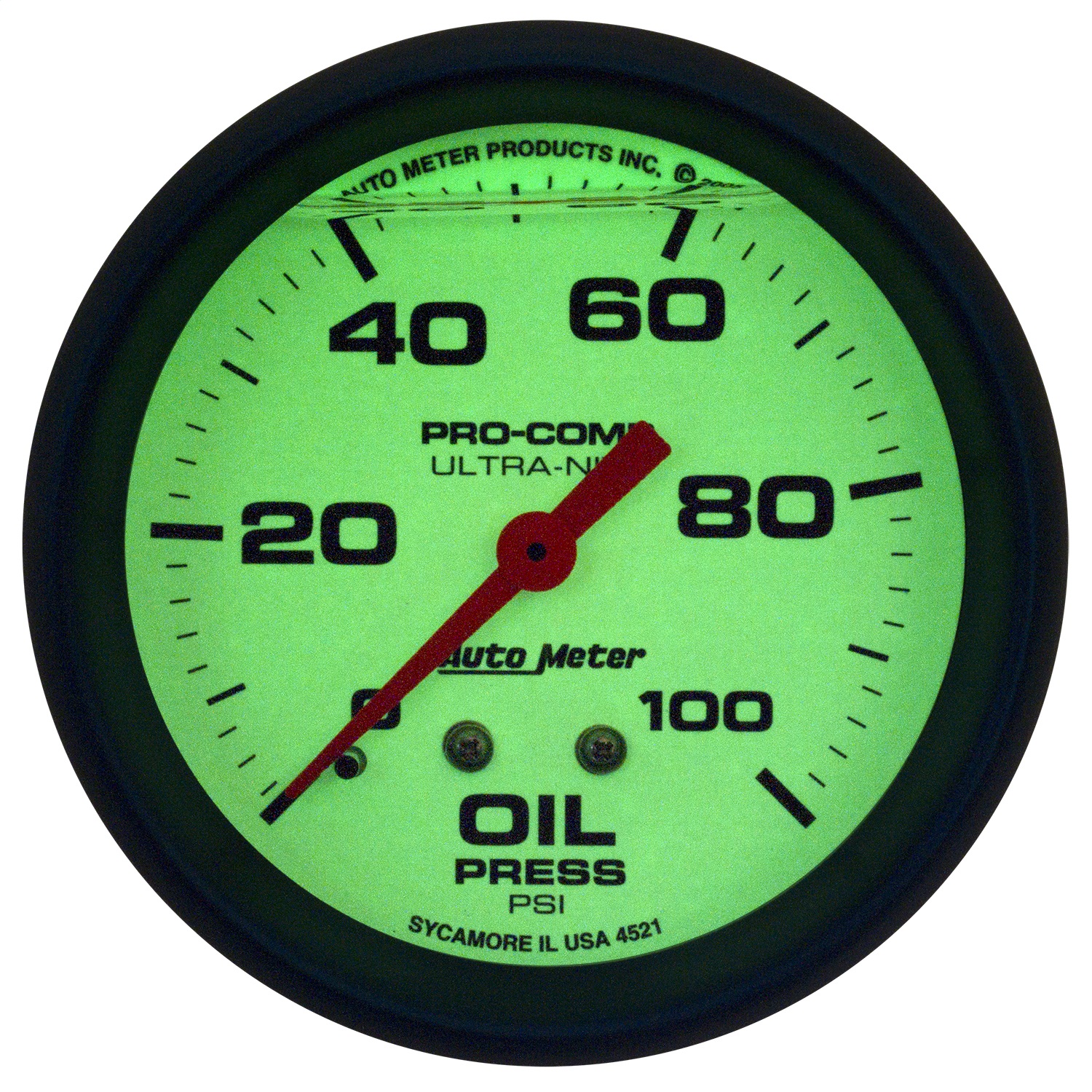 GAUGE; OIL PRESS; 2 5/8in.; 100PSI; LIQUID FILLED MECH; GLOW IN DARK; ULTRA-NITE - Image 2