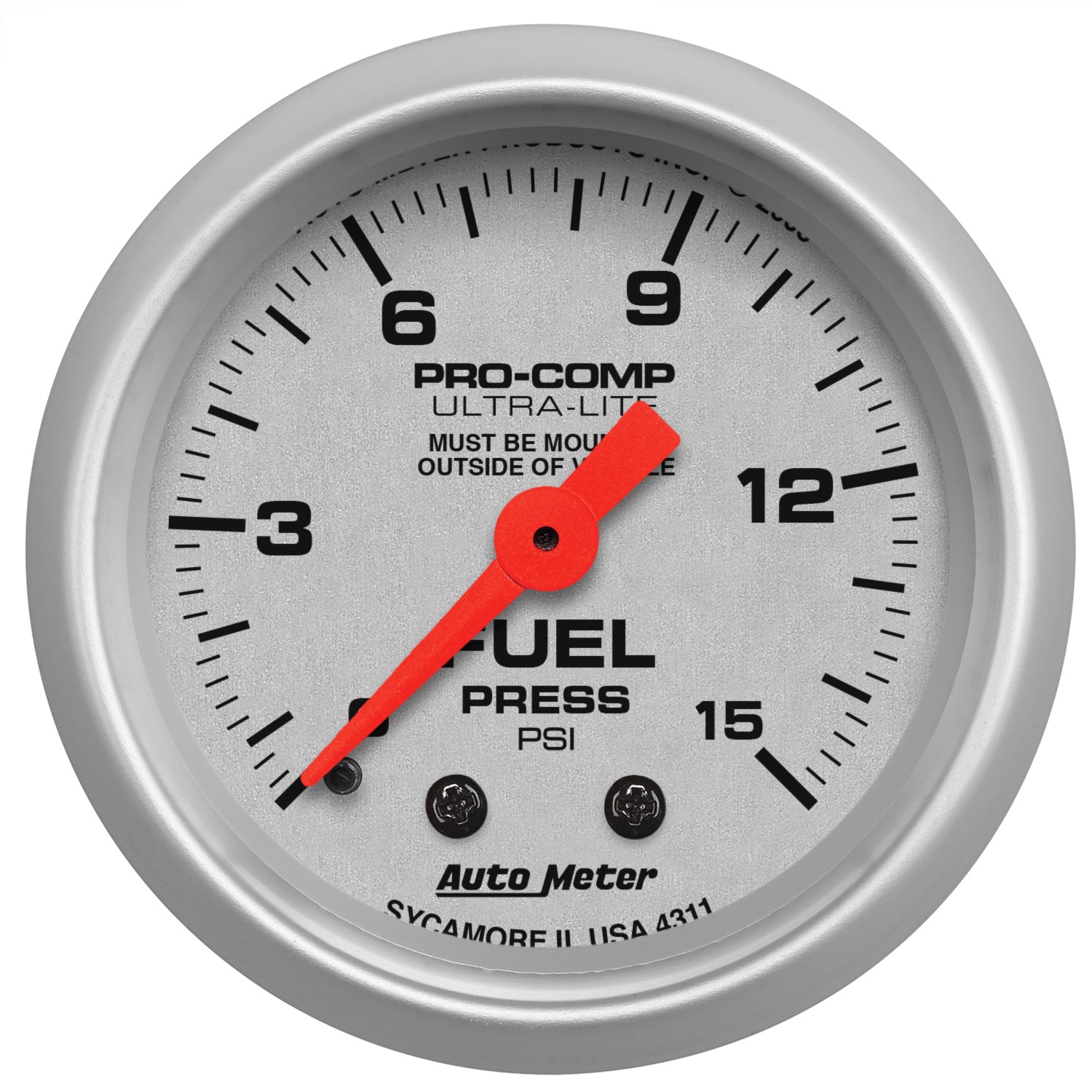 GAUGE; FUEL PRESSURE; 2 1/16in.; 15PSI; MECHANICAL; ULTRA-LITE