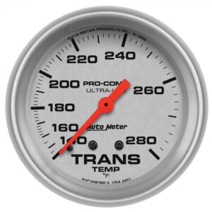 GAUGE; TRANSMISSION TEMP; 2 5/8in.; 140-280 F; MECHANICAL; 8FT.; ULTRA-LITE