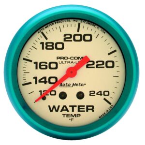 GAUGE; WATER TEMP; 2 5/8in.; 120-240 F; MECH.; GLOW IN THE DARK; ULTRA-NITE