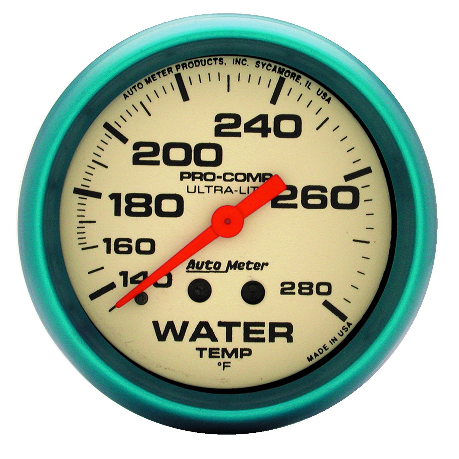 GAUGE; WATER TEMP; 2 5/8in.; 140-280 F; MECH.; 4FT.; GLOW IN DARK; ULTRA-NITE