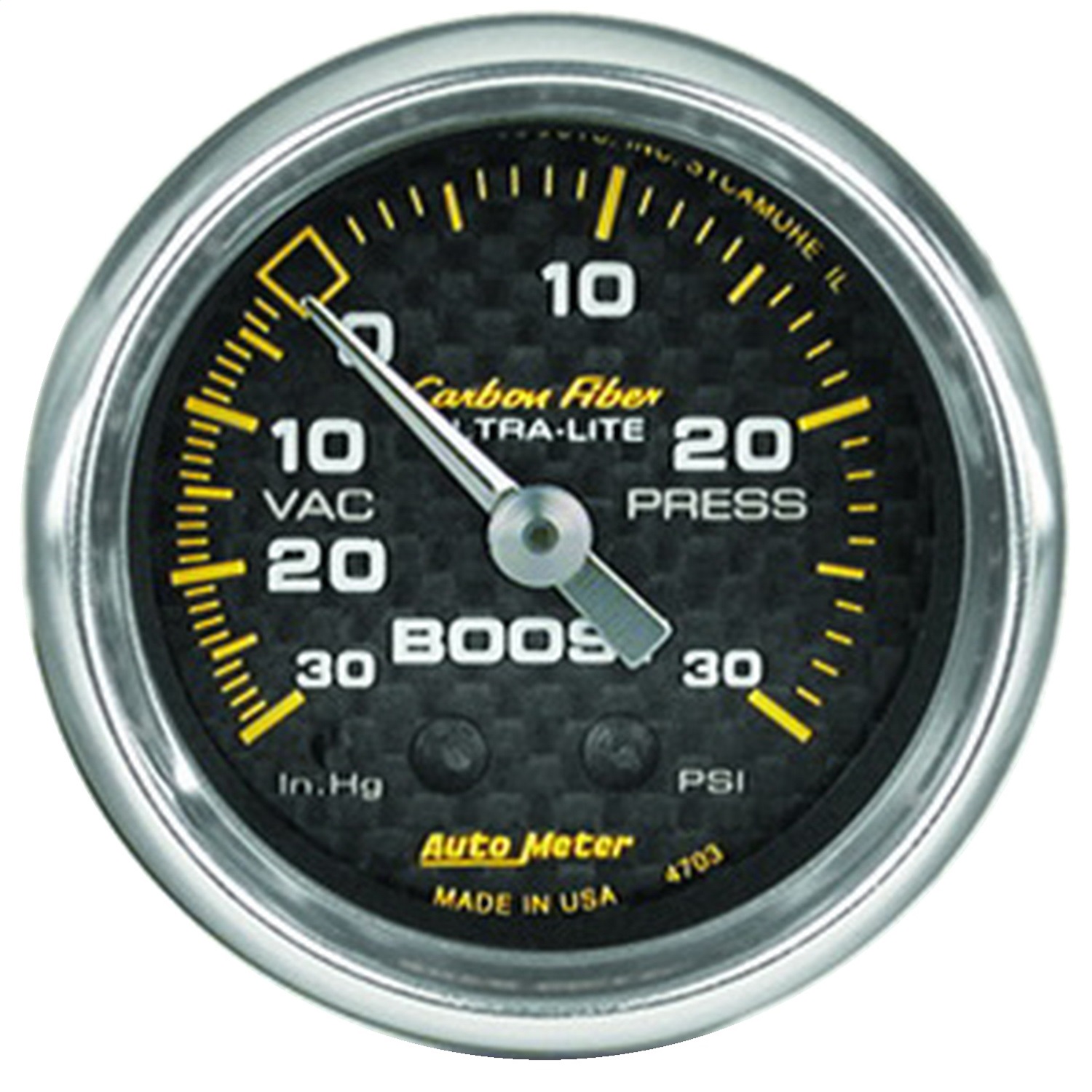 GAUGE; VAC/BOOST; 2 1/16in.; 30INHG-30PSI; MECHANICAL; CARBON FIBER