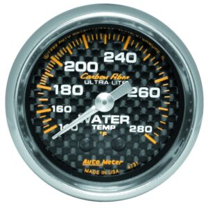 GAUGE; WATER TEMP; 2 1/16in.; 140-280 F; MECHANICAL; CARBON FIBER