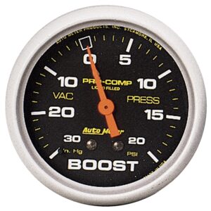 GAUGE; VAC/BOOST; 2 5/8in.; 30INHG-20PSI; LIQUID FILLED MECH; PRO-COMP