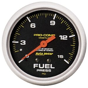 GAUGE; FUEL PRESS; 2 5/8in.; 15PSI; LIQUID FILLED MECH; PRO-COMP