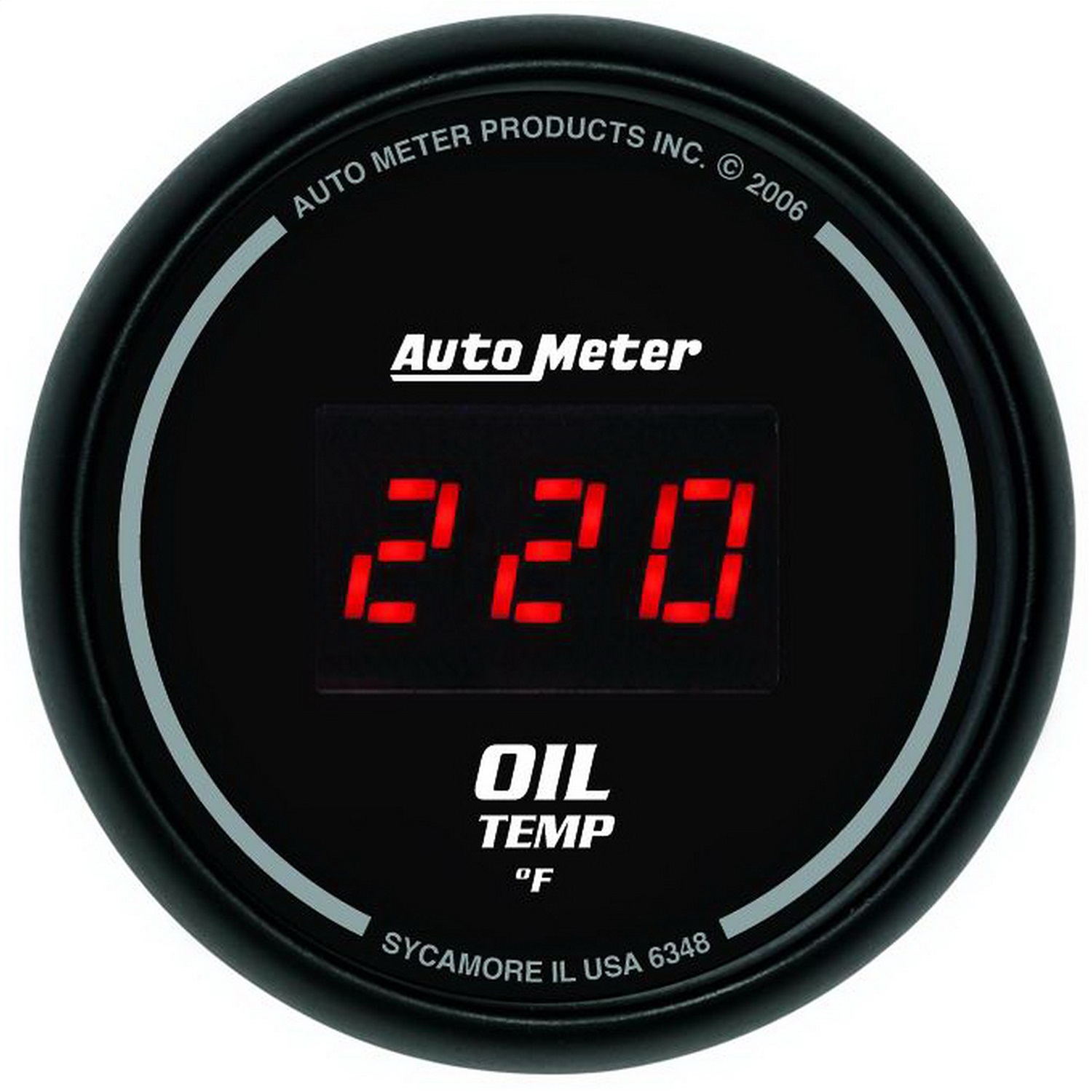 GAUGE; OIL TEMP; 2 1/16in.; 340 F; DIGITAL; BLACK DIAL W/RED LED