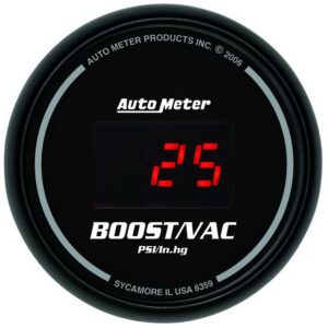 GAUGE; VAC/BOOST; 2 1/16in.; 30INHG-30PSI; DIGITAL; BLACK DIAL W/RED LED