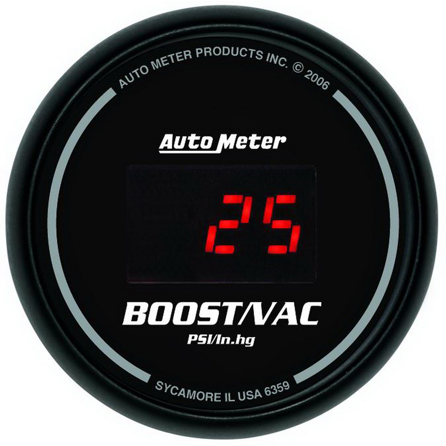 GAUGE; VAC/BOOST; 2 1/16in.; 30INHG-30PSI; DIGITAL; BLACK DIAL W/RED LED
