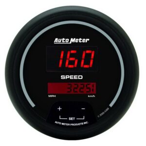 GAUGE; SPEEDO; 3 3/8in.; 260MPH/260KM/H; ELEC PROGRAM; DIGITAL; BLACK W/RED LED