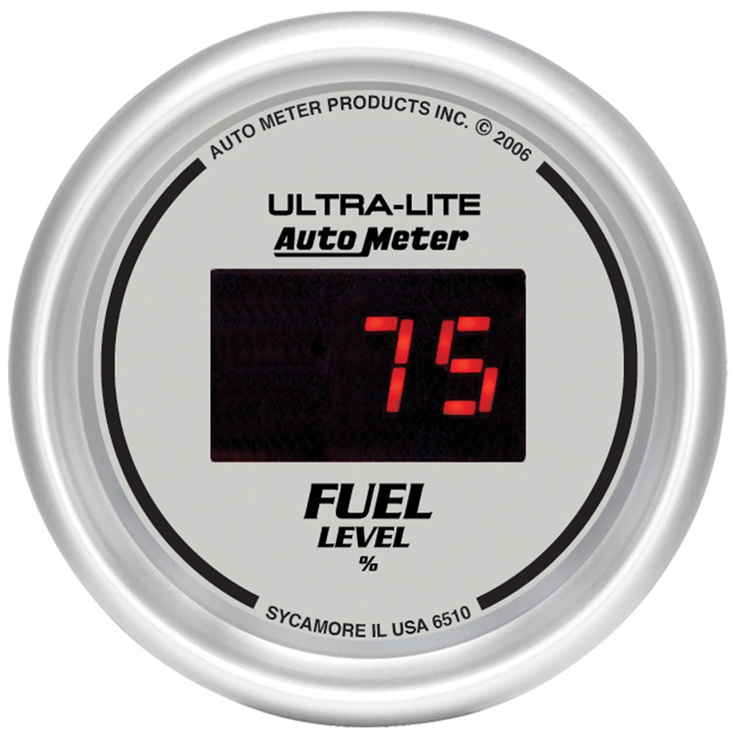 GAUGE; FUEL LEVEL; 2 1/16in.; 0-280? PROGRAM.; DIGITAL; SILVER DIAL W/RED LED