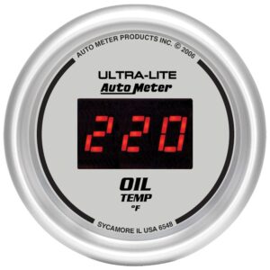 GAUGE; OIL TEMP; 2 1/16in.; 340 F; DIGITAL; SILVER DIAL W/RED LED