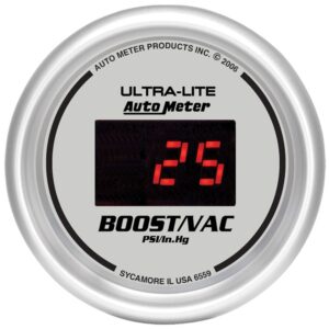 GAUGE; VAC/BOOST; 2 1/16in.; 30INHG-30PSI; DIGITAL; SILVER DIAL W/RED LED