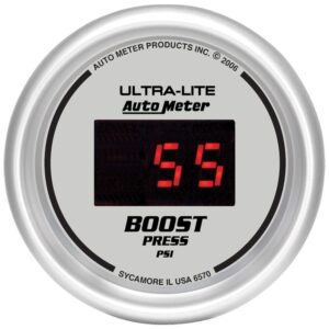 GAUGE; BOOST; 2 1/16in.; 60PSI; DIGITAL; SILVER DIAL W/RED LED