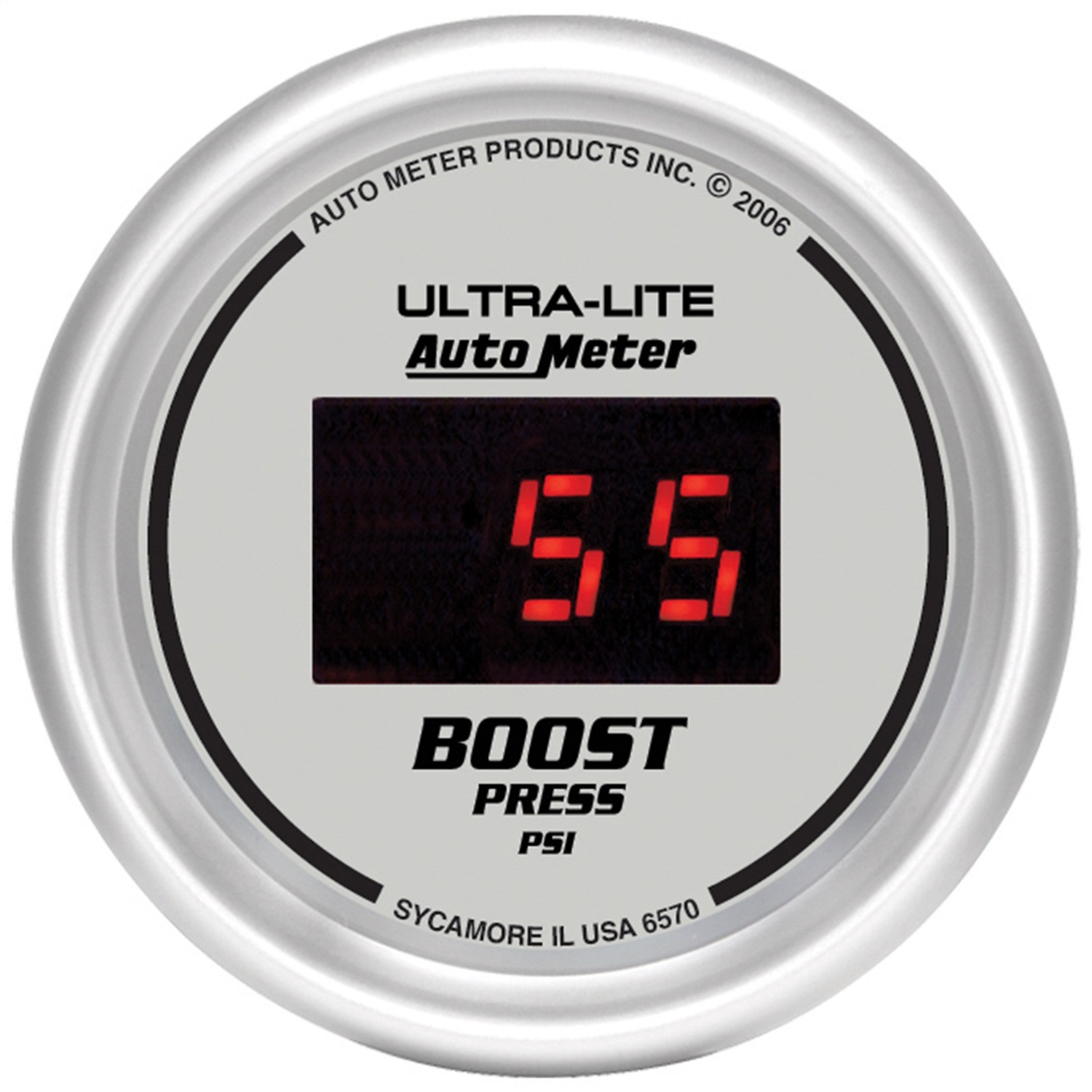 GAUGE; BOOST; 2 1/16in.; 60PSI; DIGITAL; SILVER DIAL W/RED LED